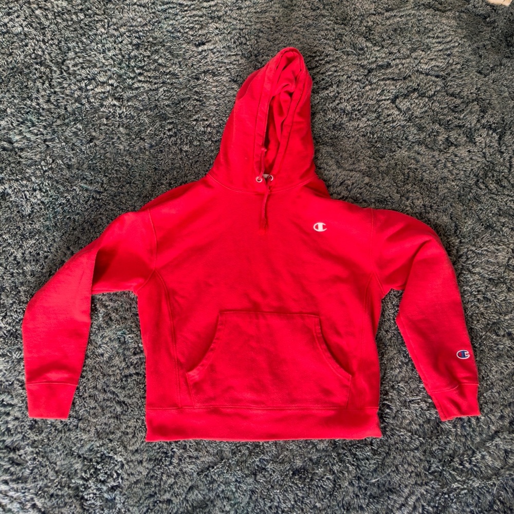 Vintage Women Champion Reverse Weave Large Red Hoodie Pullover